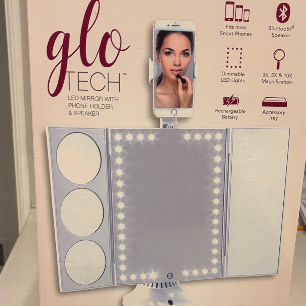 LED Vanity Mirror‎ with Phone Holder - White new